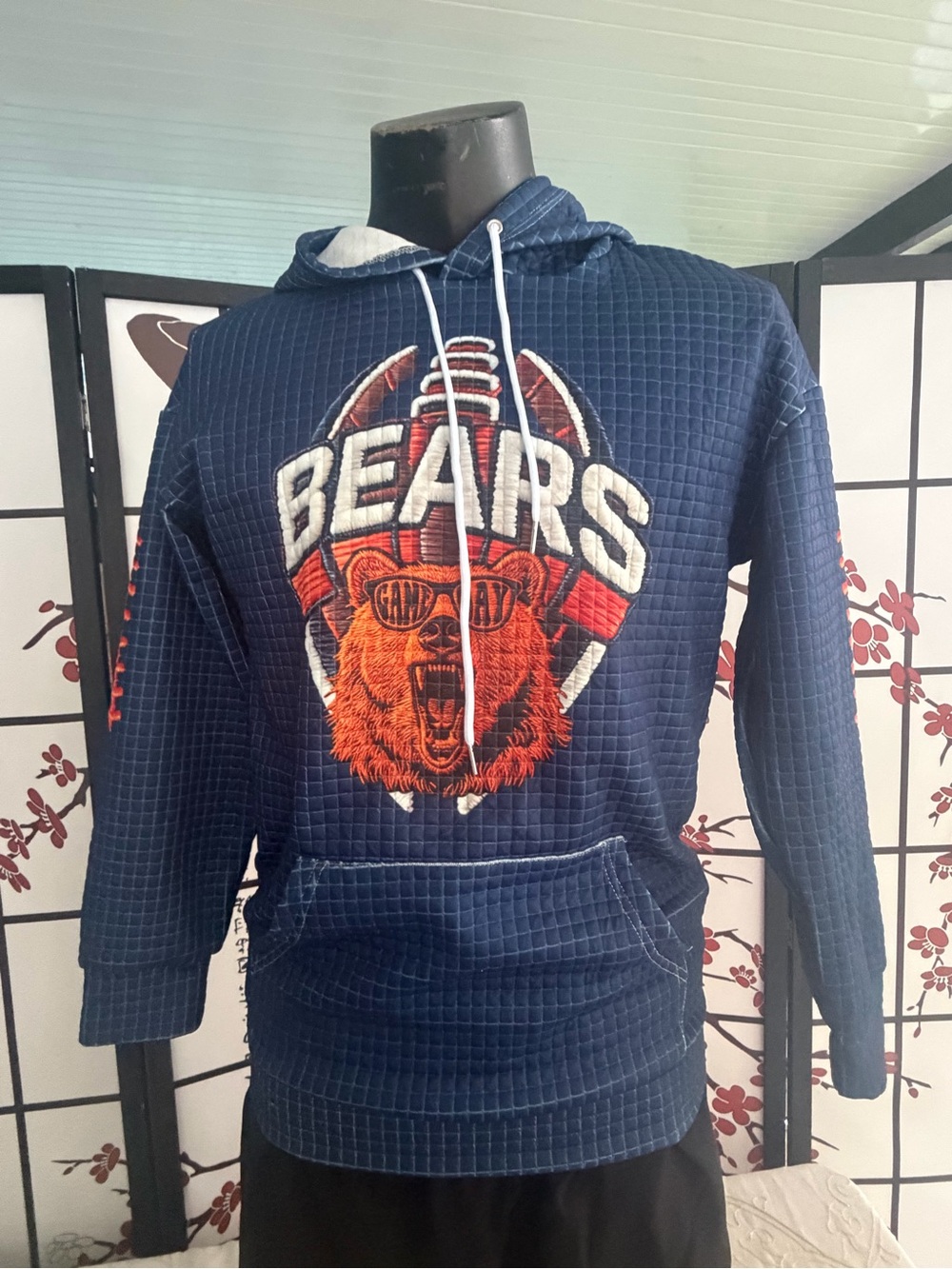 Men's Navy Crewneck Hoodie with Bears Graphic